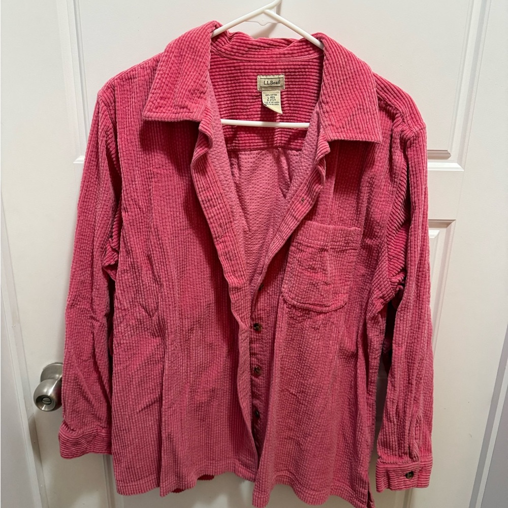 Vinrage L.L. Bean Bright Pink Corduroy Button Down Size Large 100% Cotton
